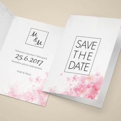 Taitettu Save the Date -kortti