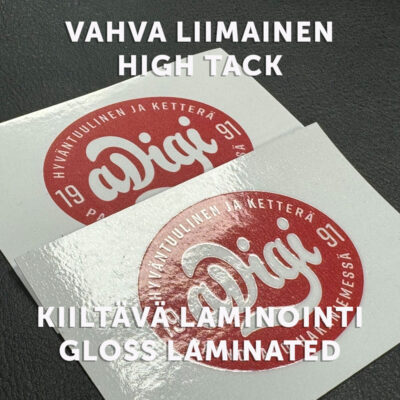 Tiukkaliimainen muovitarra + suojalaminointi